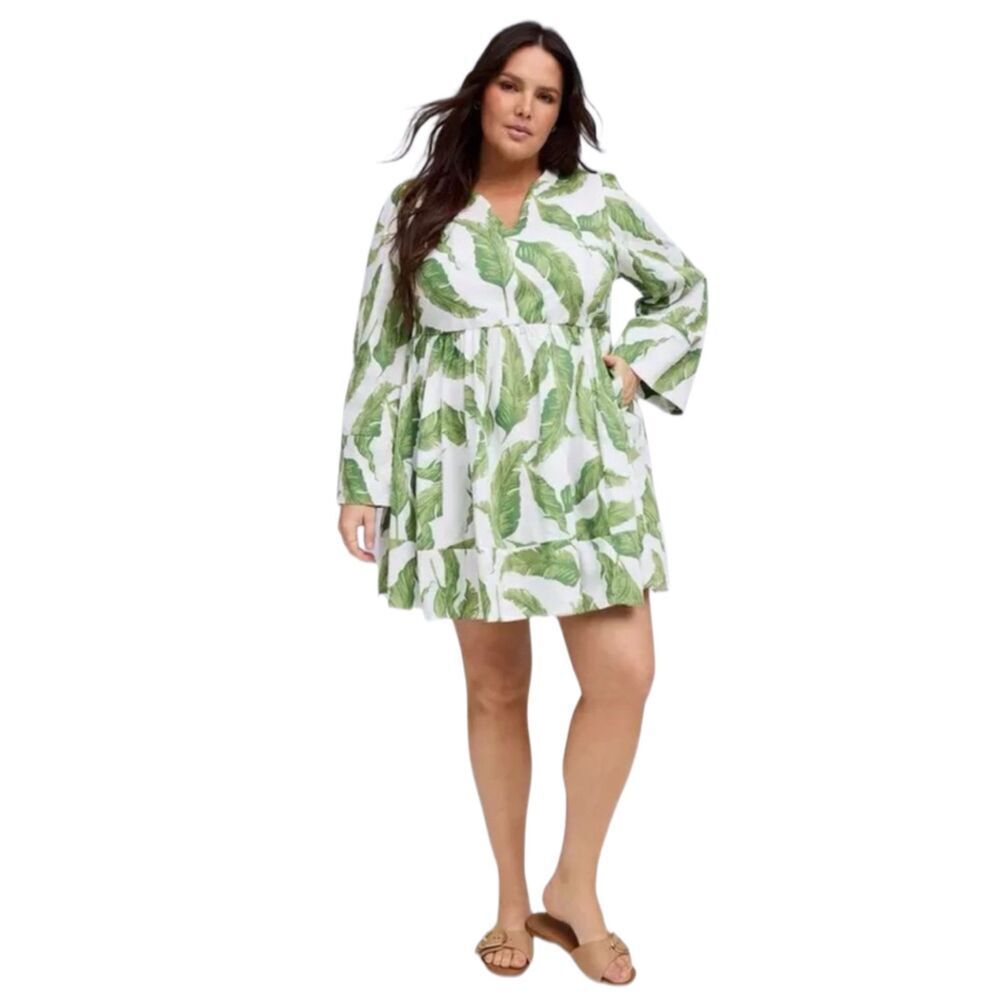 New! Torrid’s Belle Isle Palm Print Bell Sleeve Mini Dress Sz 18